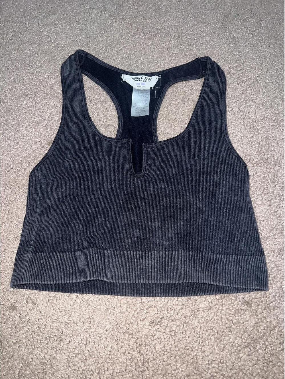 Dark Grey Ribbed Racerback Crop Tank